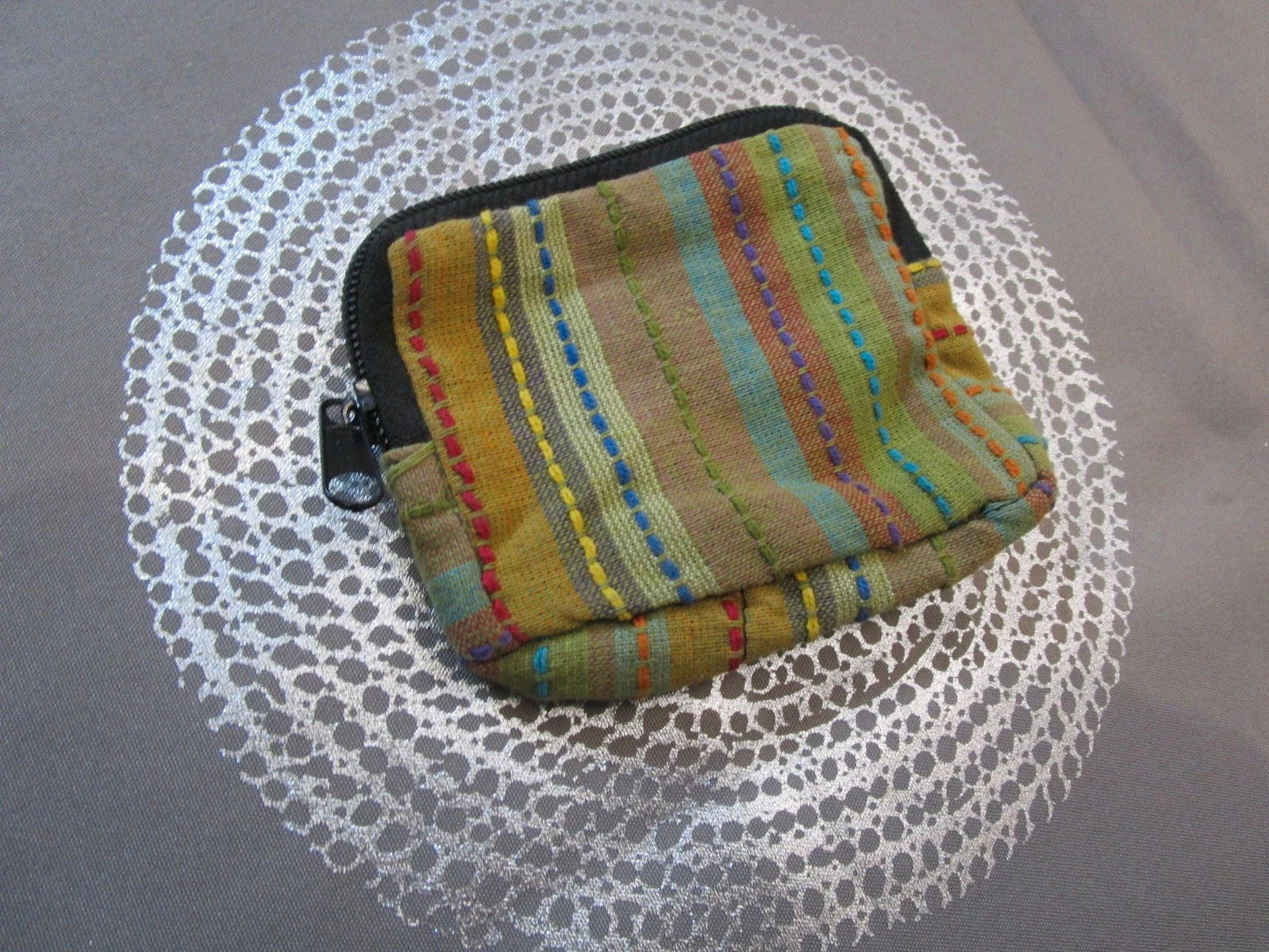 Porte-monnaie en tissu 100 % coton Style ethnique Fermeture zippée – Multicolore 12cm x 8cm – photo 3